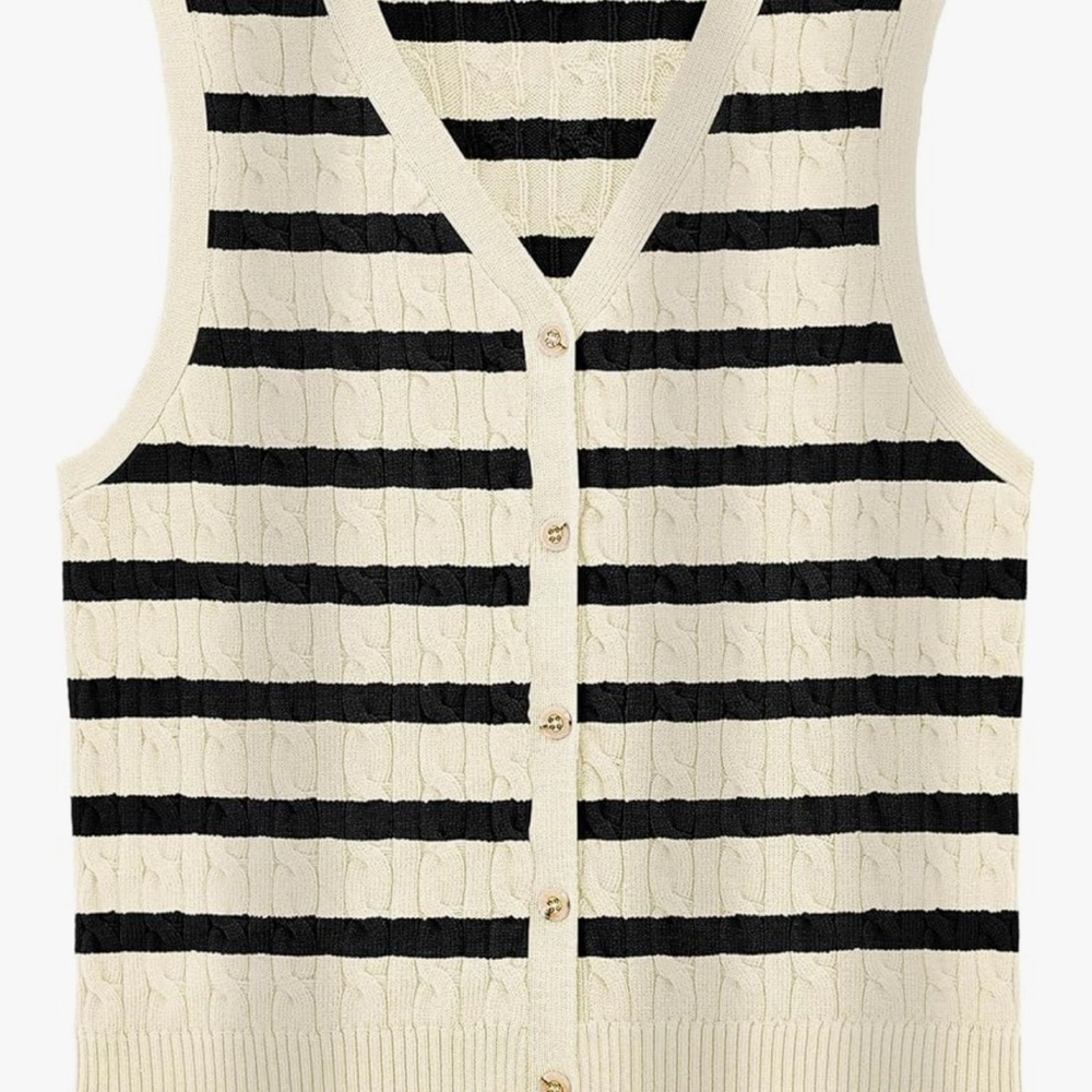 Striped Black and Cream Women's Sweater Vest